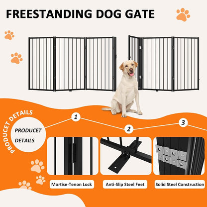 Aiksiwai Metal Freestanding Dog Gate for Indoor & Outdoor Pet Containment