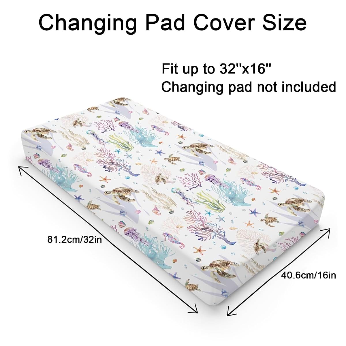 BabyOneStop Sea Animals Changing Pad Cover 32x16 Inch Fitted Polyester