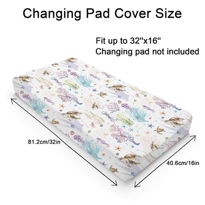 BabyOneStop Sea Animals Changing Pad Cover 32x16 Inch Fitted Polyester