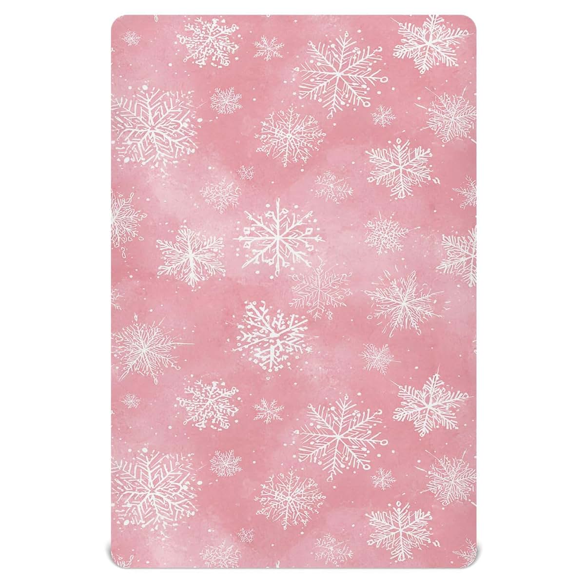 Pfrewn Christmas Fitted Mini Crib Sheet 39x27 Inch Pink Snowflakes Stretch Soft