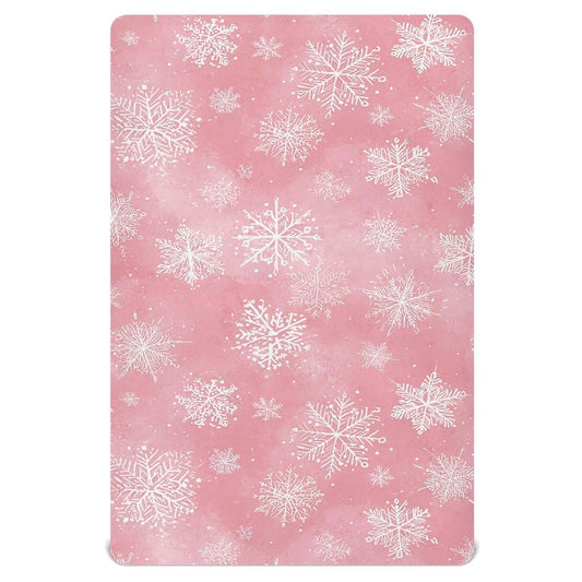 Pfrewn Christmas Fitted Mini Crib Sheet 39x27 Inch Pink Snowflakes Stretch Soft