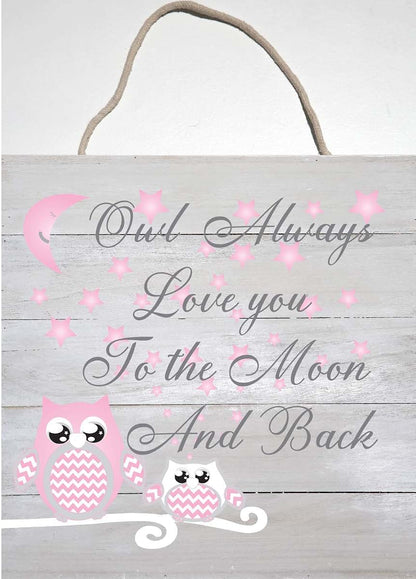 Presto Wall Decals Pink Owl Moon And Stars Natural Wood Pallet Wall Art (photo 3)