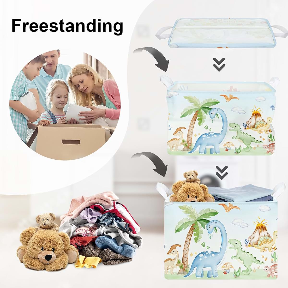 Stars of Dream Dinosaur Baby Laundry Hamper, Collapsible Storage Basket, 36L, Blue
