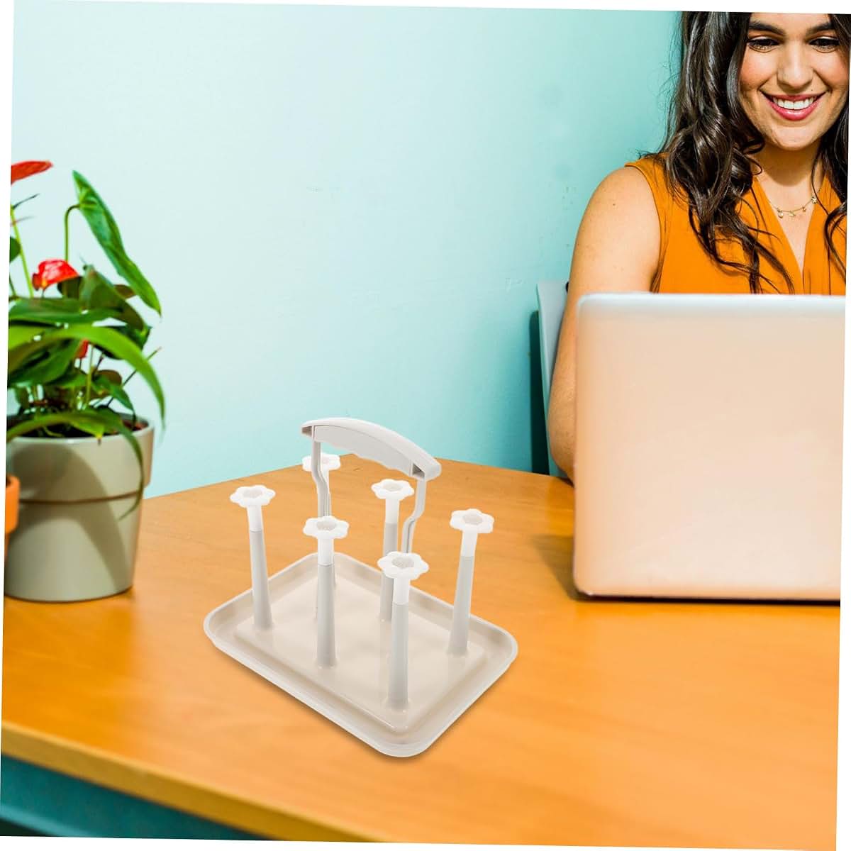 Space Saving Bottle Drying Rack with Cup Holder for Countertop Organization