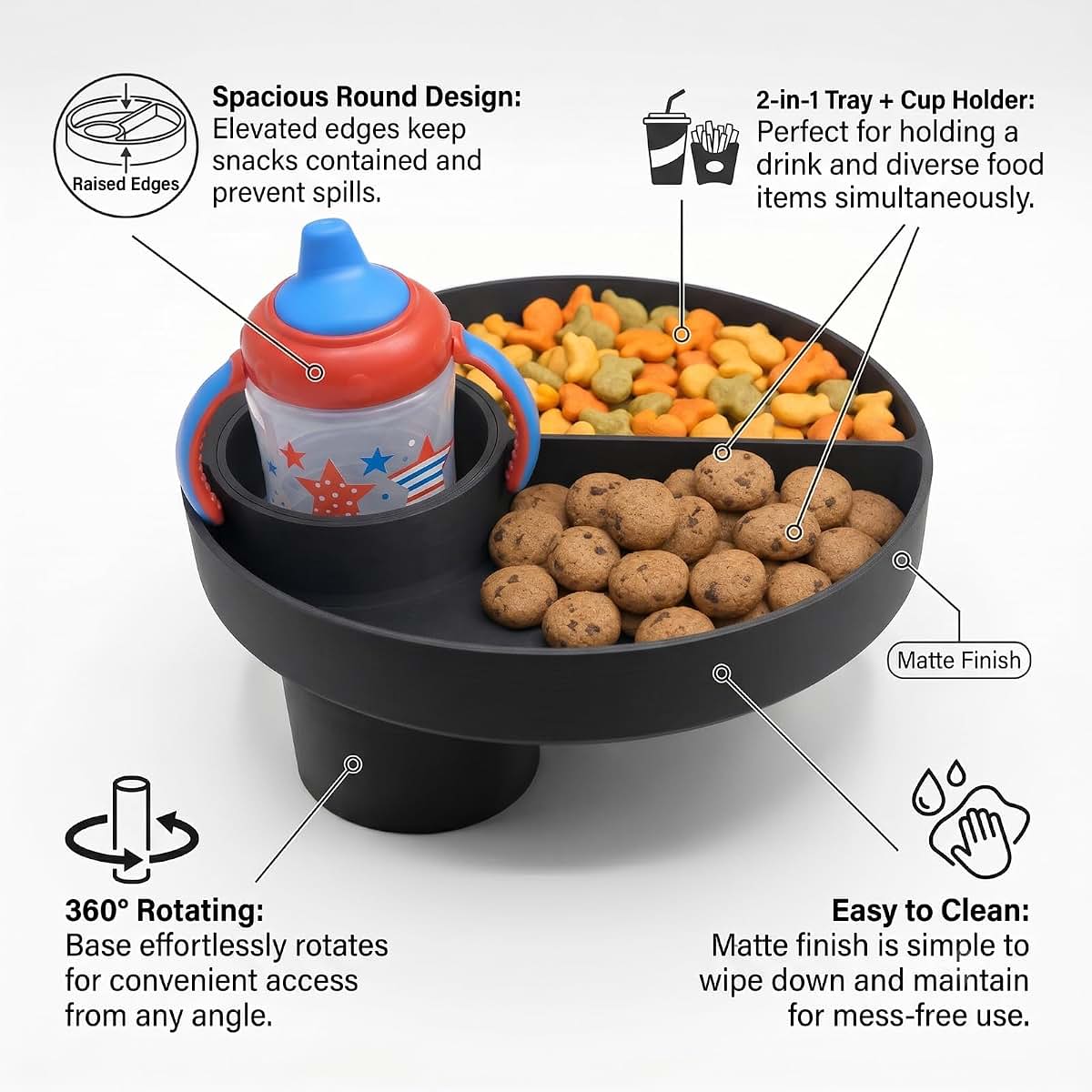 Semihacker Car Seat Snack Tray For 73-76Mm Cup Holders