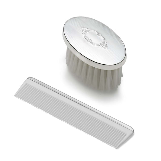 Shield Design Oval Sterling Silver Baby Brush and Comb Set