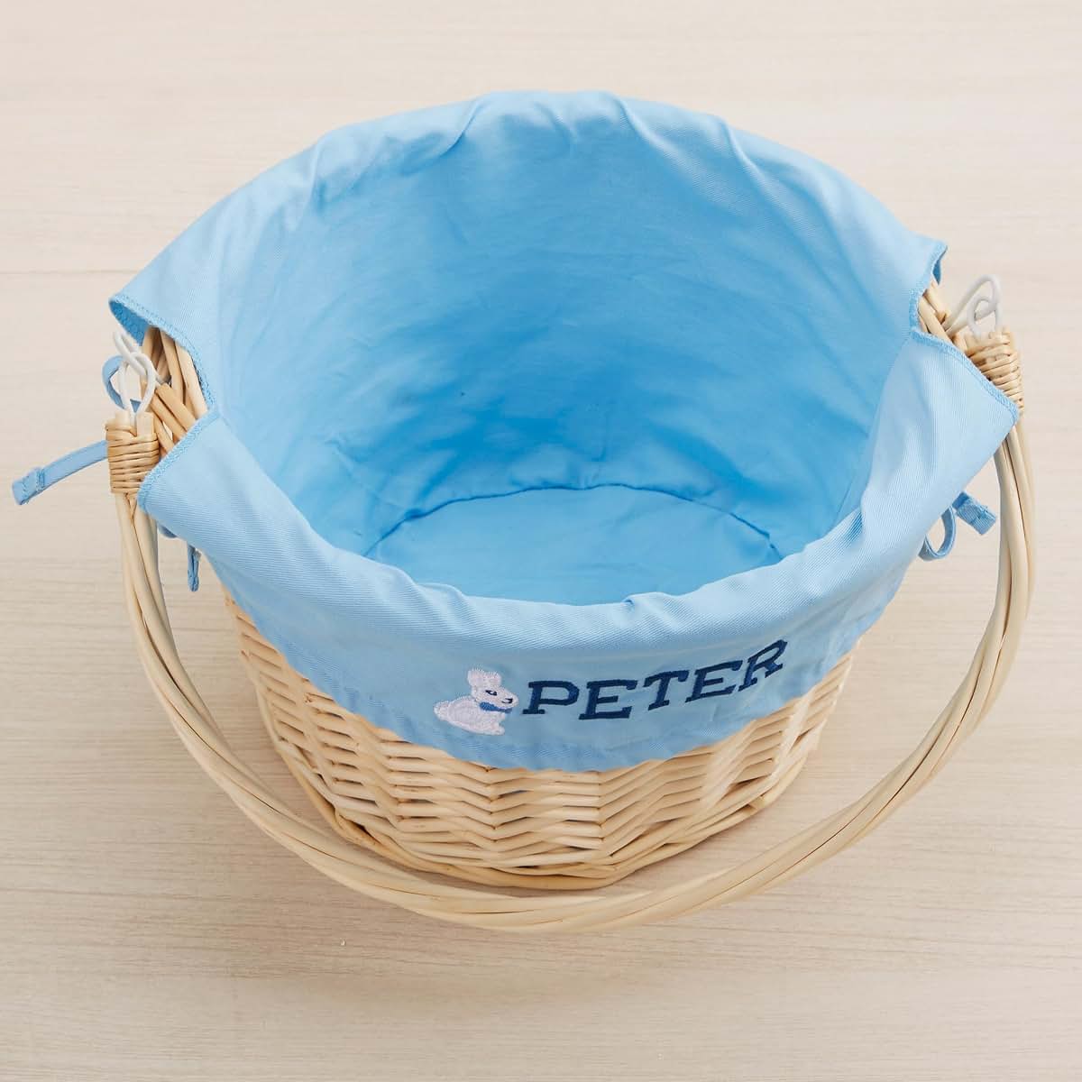 Personalization Universe Personalized Bunny Name Easter Basket – Custom Kids Easter Egg Basket – Embroidered Light Blue (photo 3)