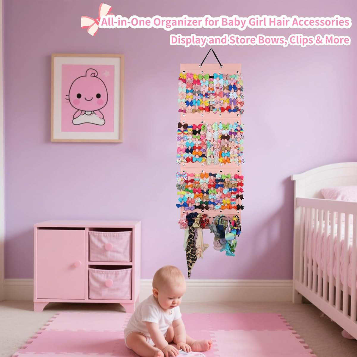 PACMAXI Baby Girl Hair Bows Holder and Storage Organizer, Pink 2, Large