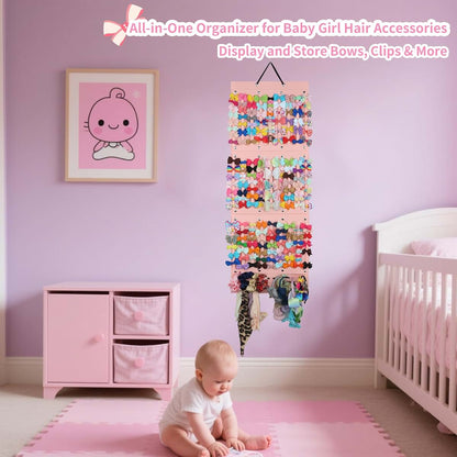PACMAXI Baby Girl Hair Bows Holder and Storage Organizer, Pink 2, Large