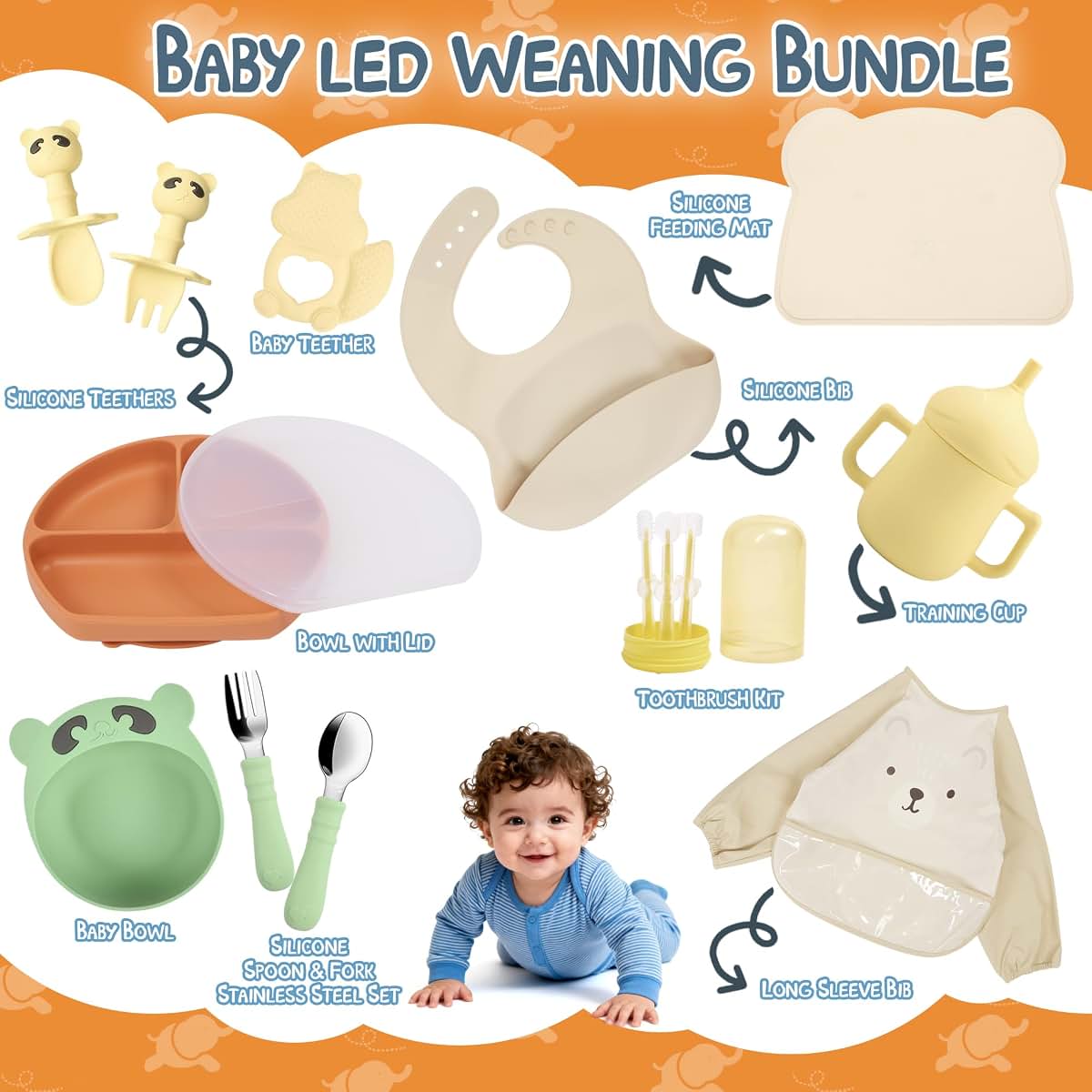 Baby Utensils Set – Feeding Essentials Silicone and Stainless Steel Gift Kit