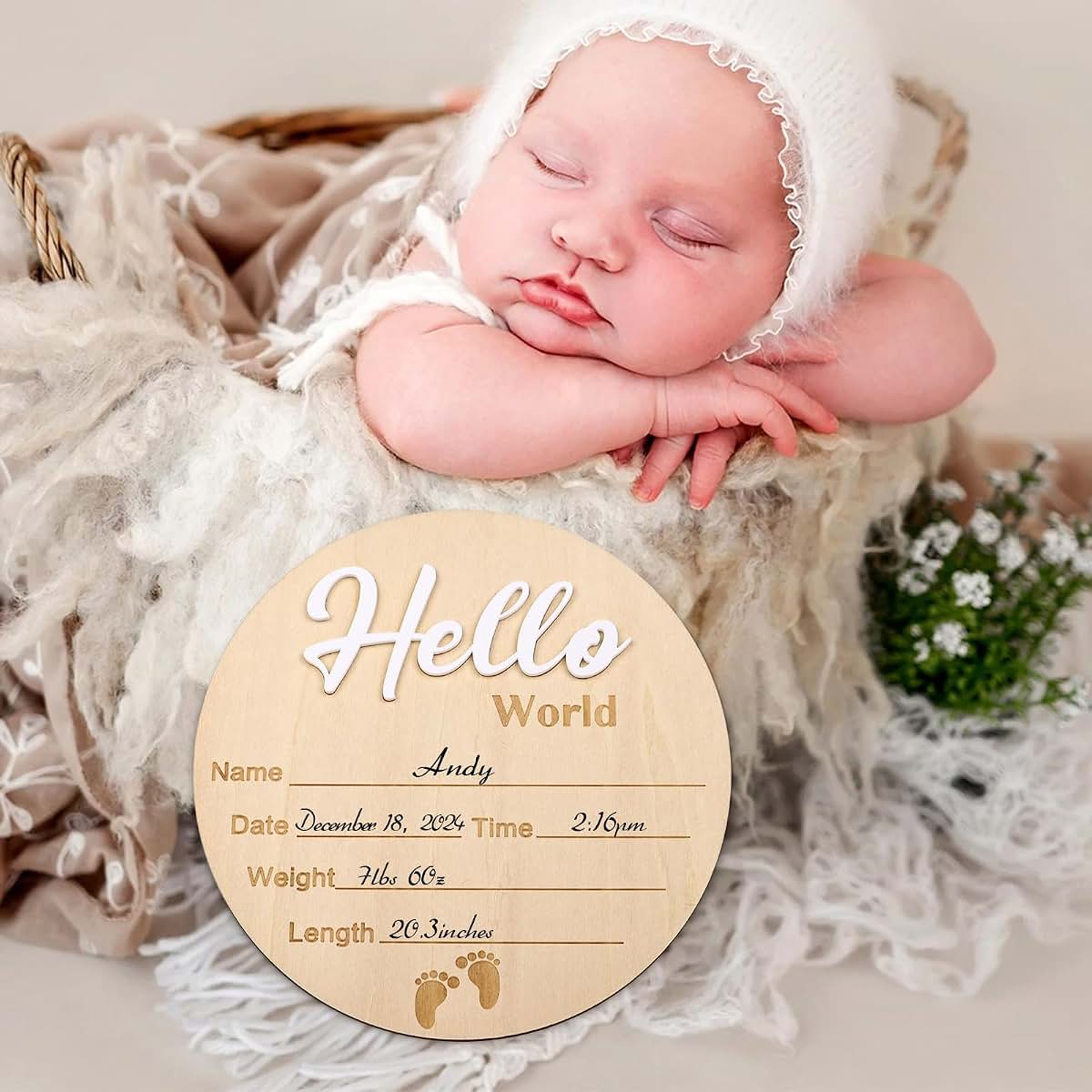 Newborn Birth Announcement Wooden Keepsake Sign