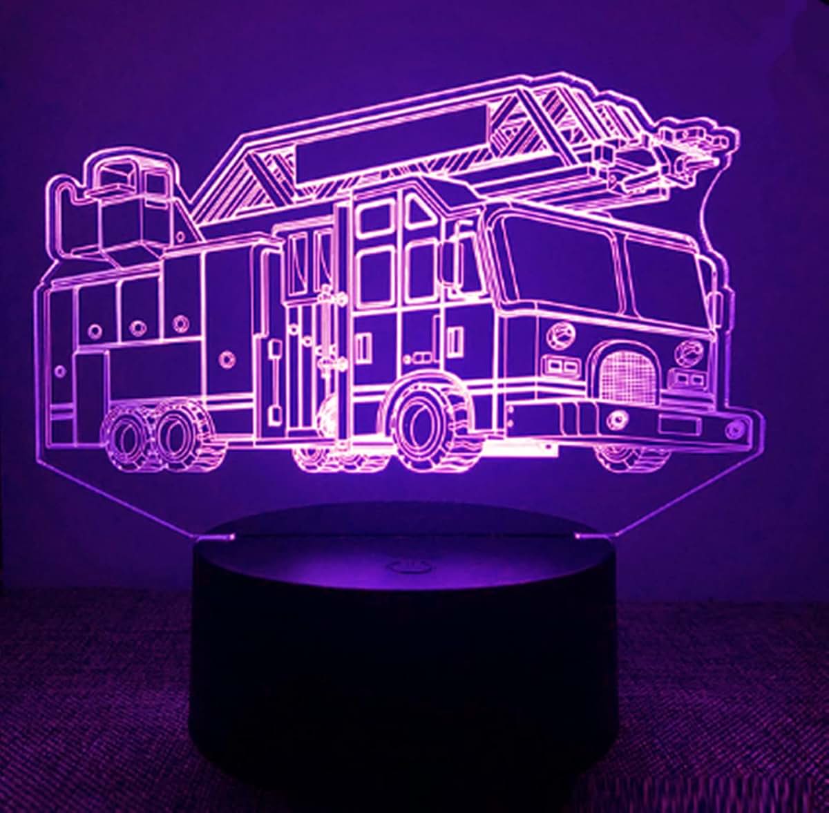 Jinnwell 3D Fire Engine Truck Night Light Lamp Illusion 7 Color Changing Touch Switch Table Desk Decoration Lamps