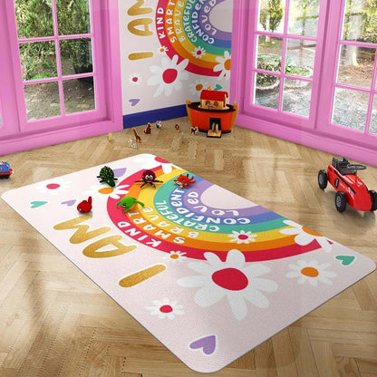 CHILLGEN Personalized Rainbow Rug for Classroom – Positive Affirmation Carpet Mat (photo 4)