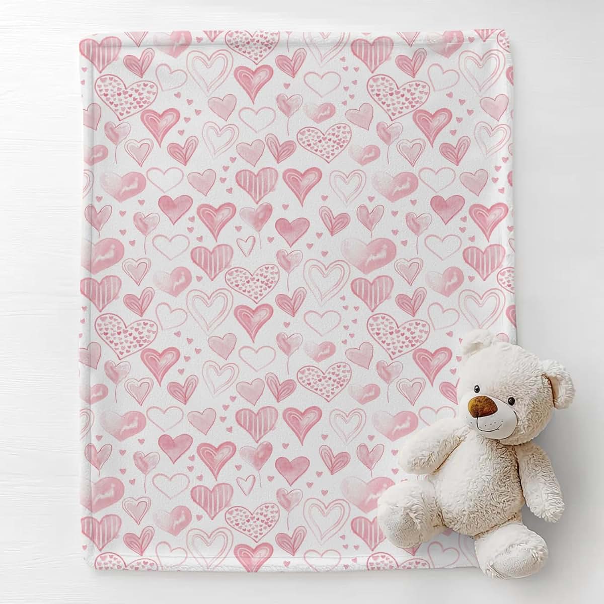 Cstdyfrv Pink Heart Print Baby Blanket, 50x60 Inch Soft Flannel Swaddle (photo 2)