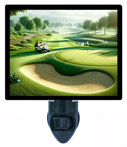Night Light Designs LED Night Light, Par 5 –Golf Sports Design, Fully Enclosed, Rotating Plug, Glass Front