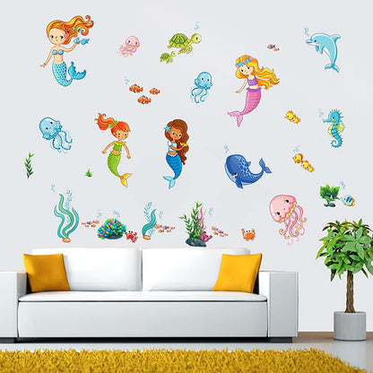 BabyOneStop Ocean Wall Decals Mermaid Dolphin Seaweed Peel and Stick Wall Stickers for Nursery