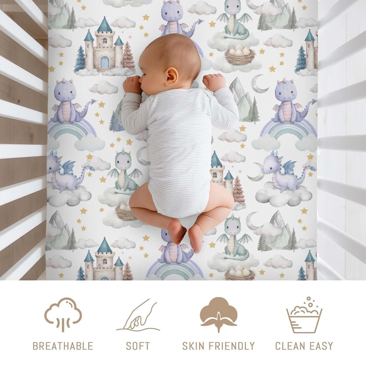 Selgkds Purple Baby Dragons Fitted Crib Sheet for Standard Mattresses (photo 3)