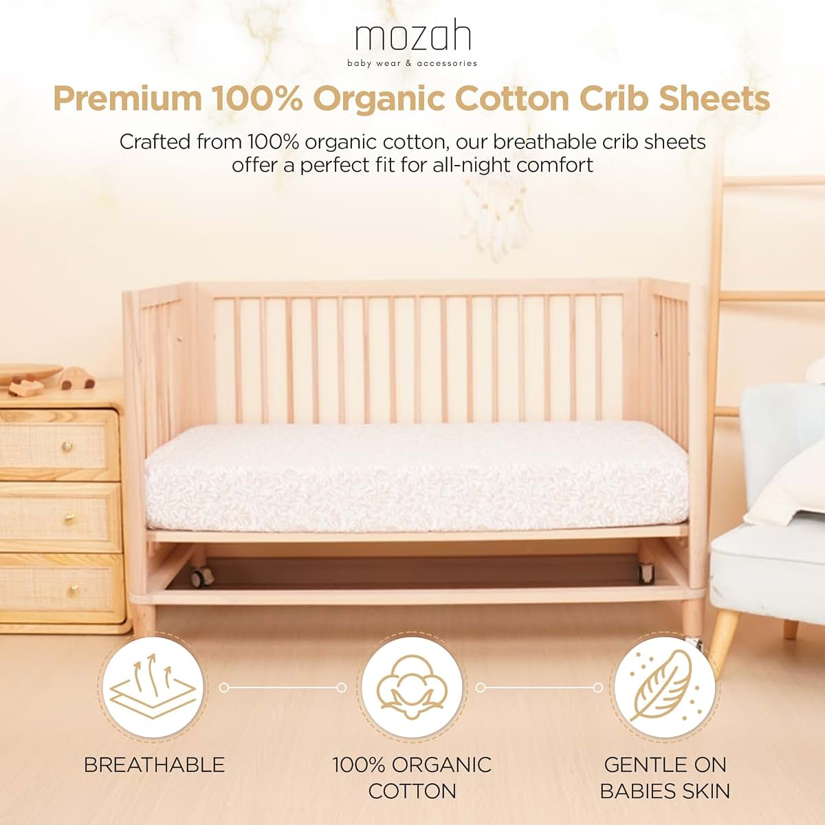 MOZAH Organic Muslin Crib Sheets 2-Pack