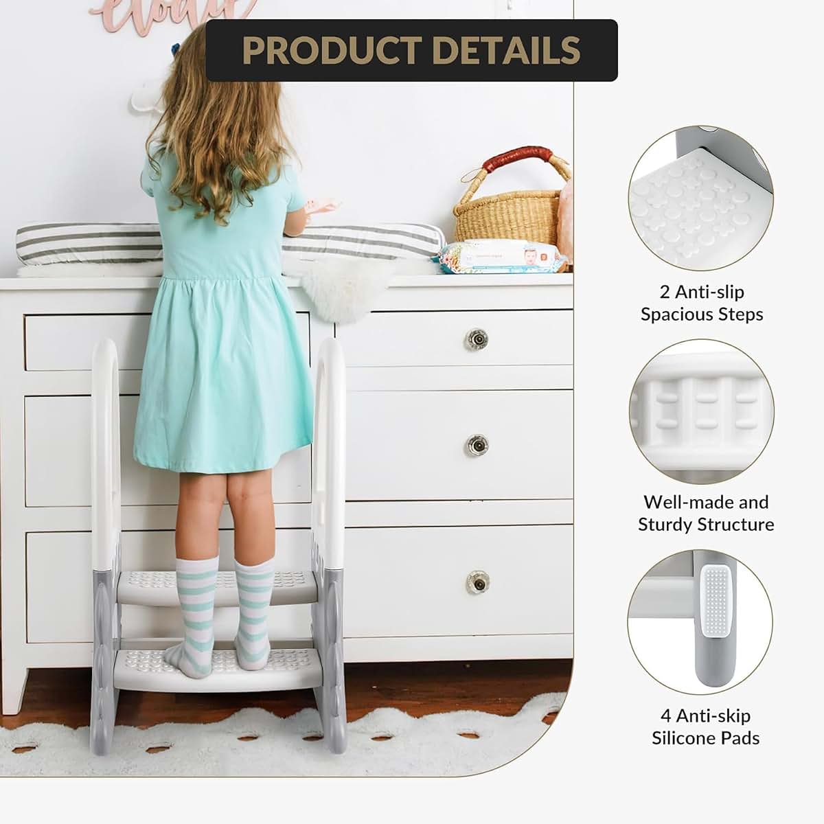Sunvasagoo Step Stool for Toddlers, with Handles and 2 Step Stools, Anti-Slip Stool for Kitchen Counter, Ideal Plastic (photo 3)