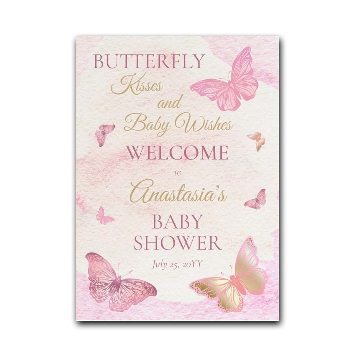 Kaysen Personalized Butterfly Kisses And Baby Wishes Welcome Sign For Baby Shower Party Decorations Butterfly Theme (photo 2)