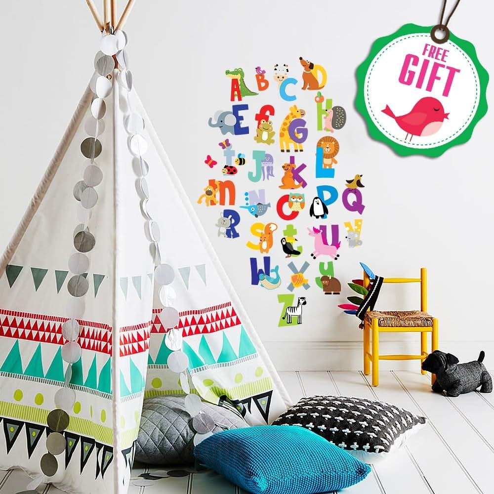 DesignStickers ABC Alphabet Animal Wall Decals for Classroom and Playroom
