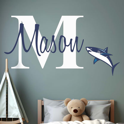 E-Graphic Design Inc Personalized Shark Wall Sticker With Custom Name And Initial