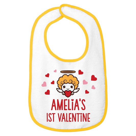 Smiling Jindo Personalized Baby Bib with Name – 1st Valentine's Day Gift, Custom Cupid Design, Soft Cotton Terry