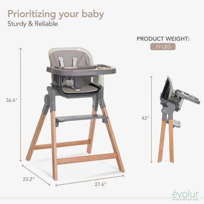 Evolur Tiny Throne 3-in-1 Convertible High Chair, Removable & Dishwasher Safe Tray, Converts to Booster Seat & Adult