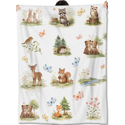 Amepay Woodland Animals Soft Flannel Blanket With Forest Patterns