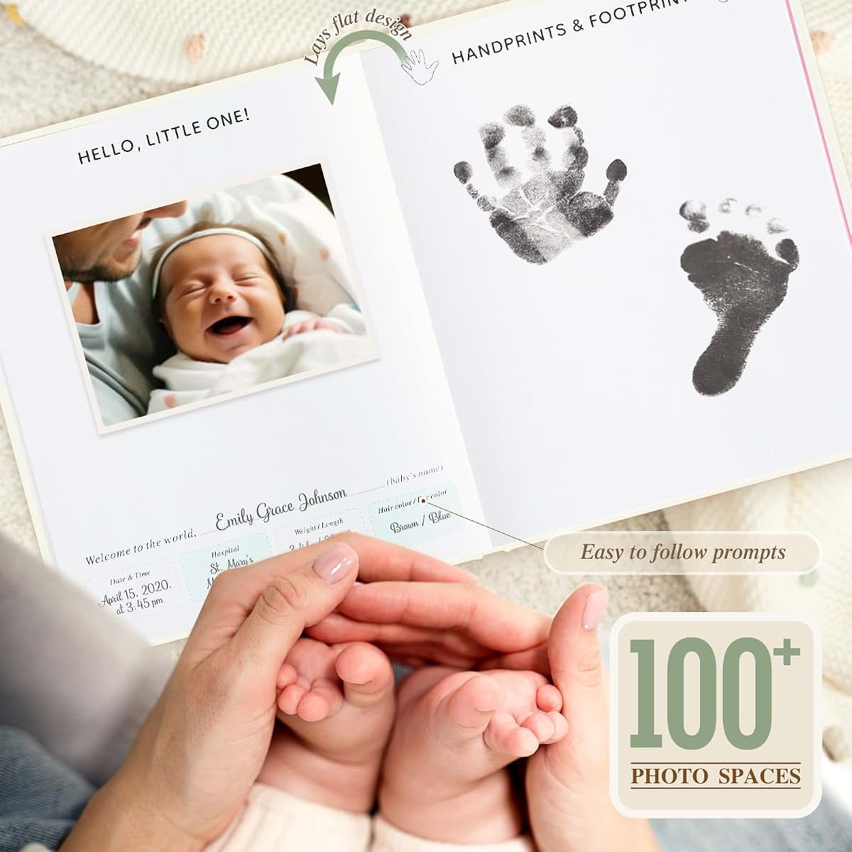 Lanpn Baby Memory Book - Leather Cover First 5 Year Milestone Journal (154 Pages)