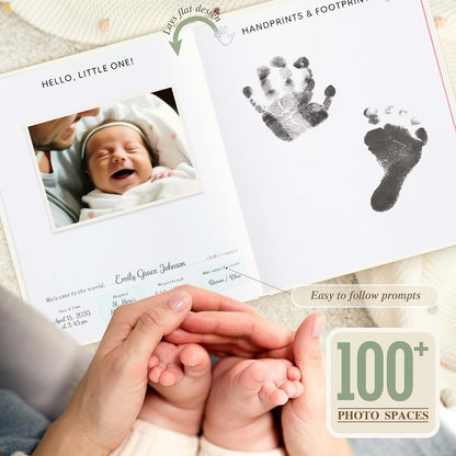 Lanpn Baby Memory Book - Leather Cover First 5 Year Milestone Journal (154 Pages)