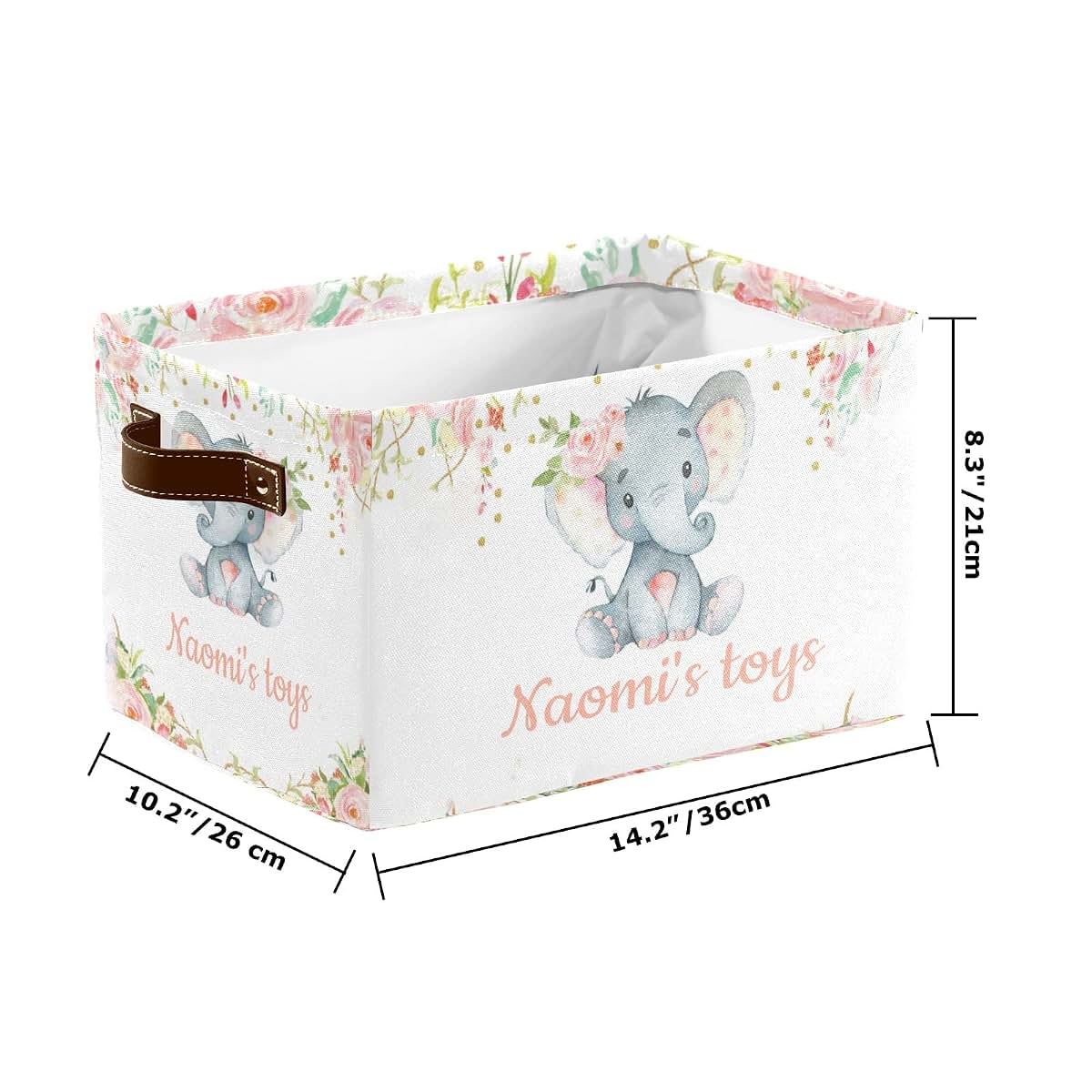 Joyestore Pink Flower Elephant Personalized Storage Bins ,Baskets Cubes Organizer with Handle for Shelves Closet