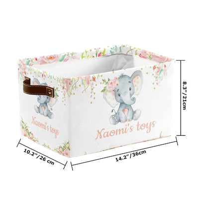 Joyestore Pink Flower Elephant Personalized Storage Bins ,Baskets Cubes Organizer with Handle for Shelves Closet