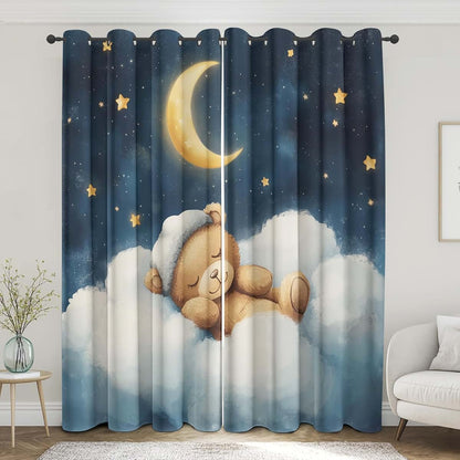 Teddy Bear Print Blackout Curtains for Nursery Bedroom Decor