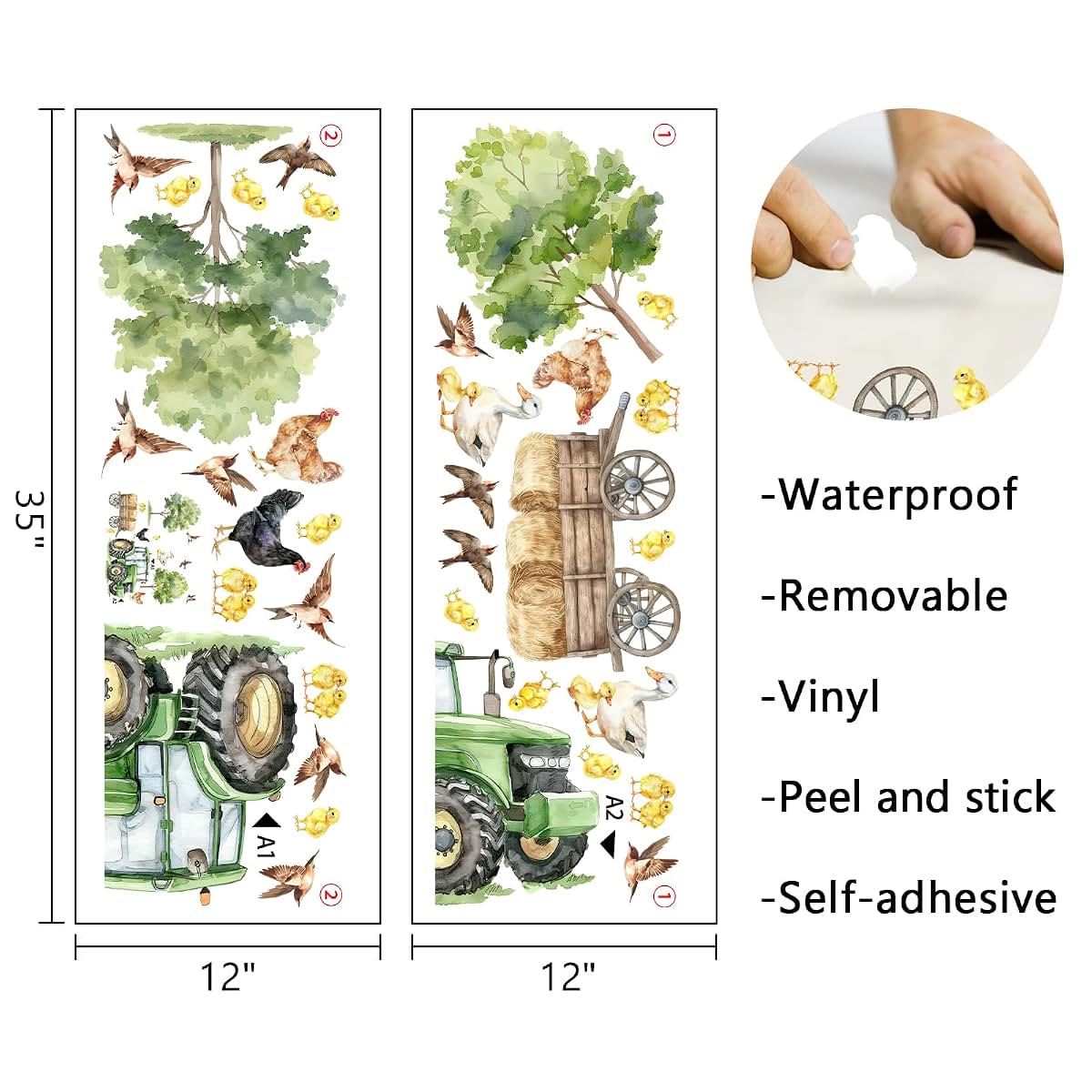 Mfault Farm Animals Wall Decals Stickers, 2 Sheets Vinyl Nursery Kids Room Decor