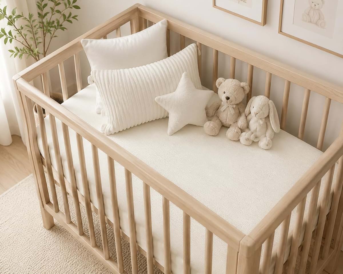 Abstract Mini Crib Cotton Sheet In Ribbed Ivory (photo 2)