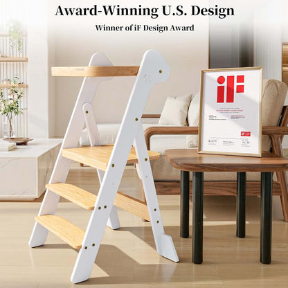 COSYLAND Foldi Foldable Toddler Kitchen Stool - Adjustable Height Standing Tower With Mesh Back
