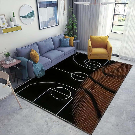 Timoilu 4x5 Area Rug Black Basketball Court Low Pile Rug