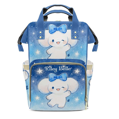 LiSoAkWE Personalized Diaper Bag Backpack,Blue Bow Elephant Night, Nappy Backpack for Travel Outdoor Name,Custom