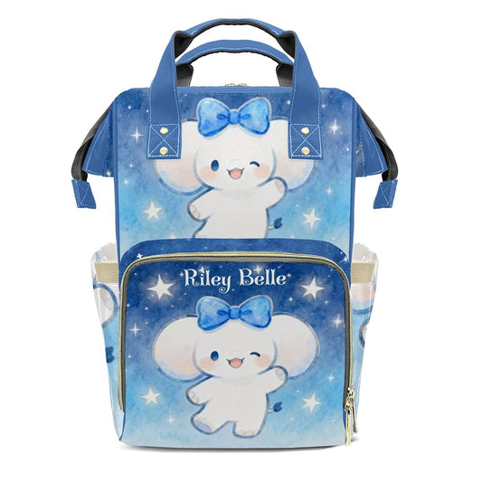 LiSoAkWE Personalized Diaper Bag Backpack,Blue Bow Elephant Night, Nappy Backpack for Travel Outdoor Name,Custom