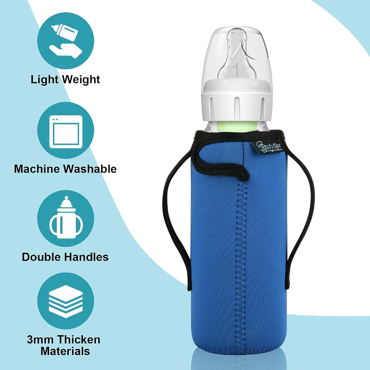 Beautyflier Glass Baby Bottle Sleeve Covers for Dr. Brown's 8 oz Narrow Bottles, 2-Pack with Dual Grips, Red and Blue