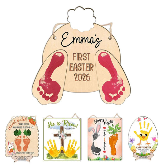 Beethis Baby's First Easter 2026 Bunny Footprint Wooden Keepsake Sign