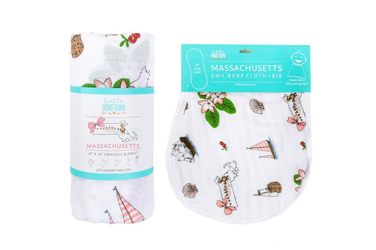 Little Hometown Massachusetts Floral Baby Blanket Gift Set