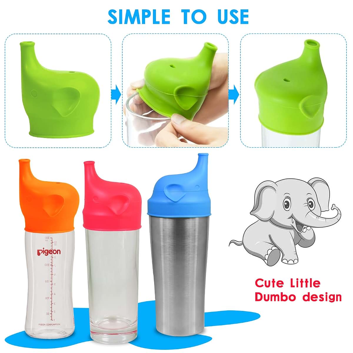 Yagote Silicone Sippy Cup Lids, 5 Packs Elephant Spill-Proof Sippy Cup (photo 3)