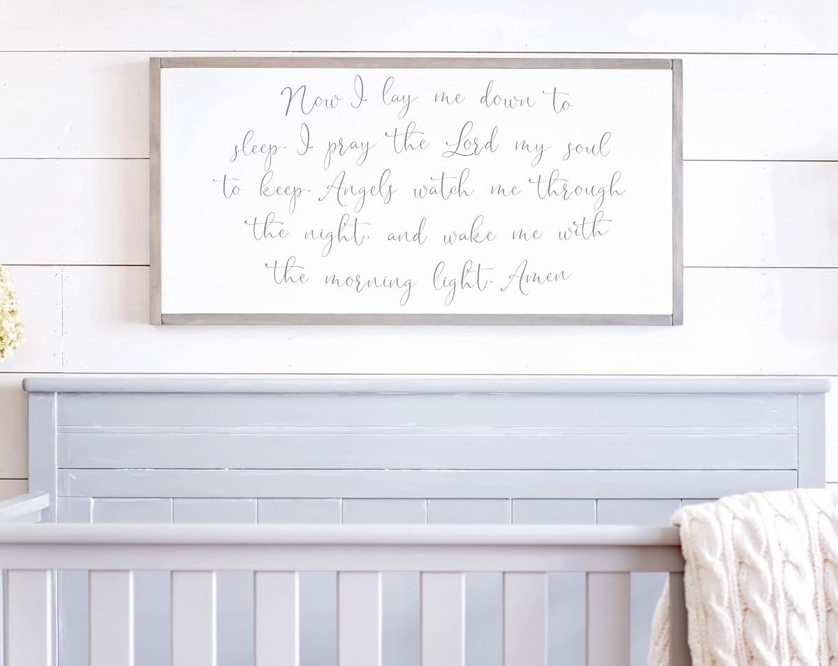 Nursery Wall Decor Now I Lay Me Down To Sleep Sign 12x22 Inch Wood Framed