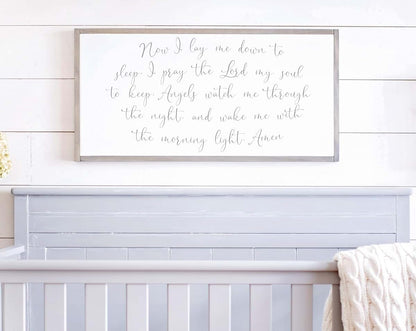 Nursery Wall Decor Now I Lay Me Down To Sleep Sign 12x22 Inch Wood Framed