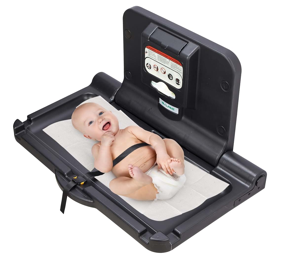 Alpine Wall Mounted Baby Changing Station - Horizontal Baby Changing Table Foldable Diaper Tables with Safety Strap for