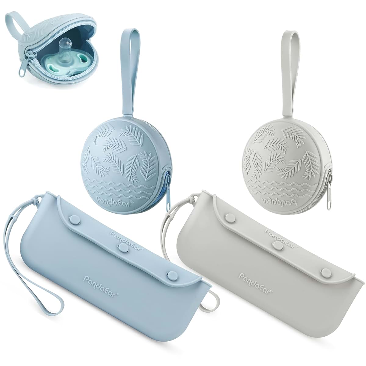 PandaEar Silicone Pacifier Holder Case Set