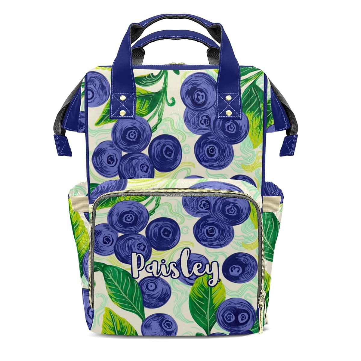 YallLocoMo Personalized Diaper Bag Backpack Gift Blueberry Watercolor Fruit Ultimate Nappy Bag: Spacious, Waterproof &