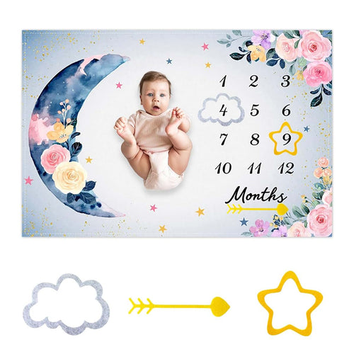 CSFOTO Flower Moon Baby Monthly Milestone Blanket 60x40 Inch with Frame